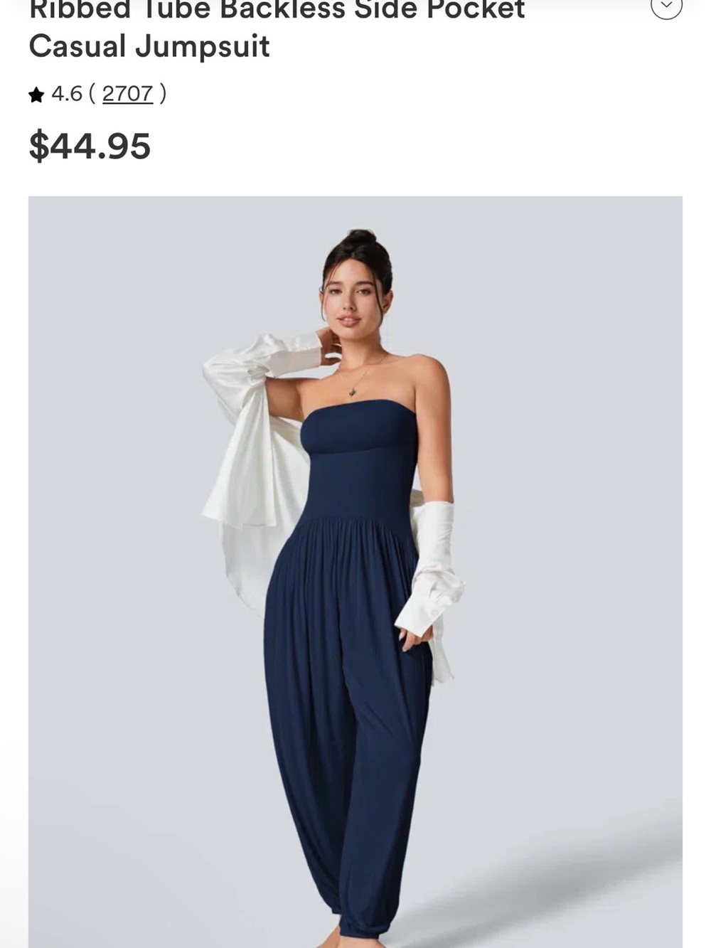 HALARA Navy Strapless Ribbed Backless Jumpsuit with Gathered Pant